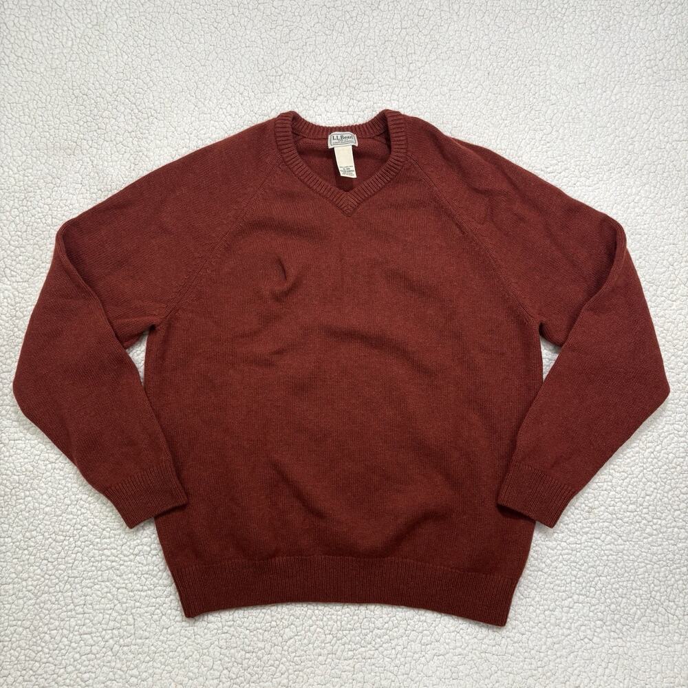 L.L. Bean Men's 100% Lambs' Wool V-Neck Knit Sweater XL Rust Orange READ*